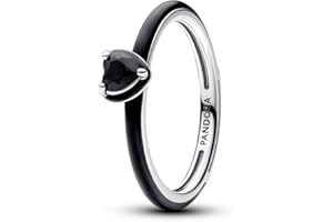 PANDORA ME Anillo con corazón en plata de ley con cristal negro y esmalte negro