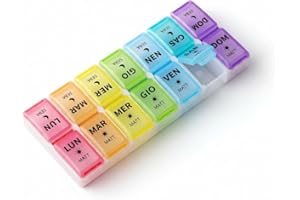 App Life Portapillole Settimanale Italiano Compatto – Organizer 7 Giorni con Scomparti Giornalieri Staccabili, 14 Scomparti a Grande Stampa, Ideale per Anziani, Viaggio e Uso Domestico