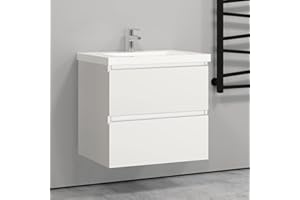 Biubiubath 500mm Bathroom Sink Unit with Basin Matt White 2 Soft Close Drawers Wall Mounted Bathroom Suite with Vanity Unit