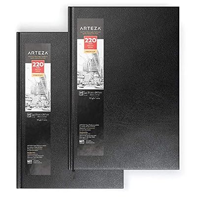 ARTEZA® ARTEZA 2 carnets à dessin A4 (21 x 29,7 cm) | Ensemble de 2 carnets à croquis grammage moyen couverture rigide | 220 feuilles | 110 g/m2 | Parfait pour dessin, croquis et écriture