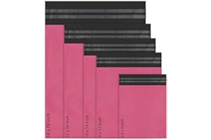 RED EMBER 50 bolsas de correo mixtas de poliéster autoselladas, 5 tamaños, 10 de cada ascua roja, bolsas de correo pequeñas a grandes, sobres de embalaje postal (rosa)