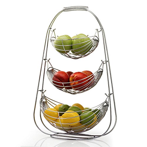 Taylor & Braun® Chrome Swinging Obst Hängematte Gemüse Schüssel Korb Rack Aufbewahrung Ständer Halter NEU 3 Ablagefächer