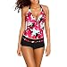 Produktbild Damen Bademode FORH Sommer Tankini Sets Neckholder Bodysuit Mit Jungen Shorts Elegant Drucken Bikinislip Zweiteilige Badeanzüge Sportlich Split Badeanzug Schwimmanzug (S, Rot)
