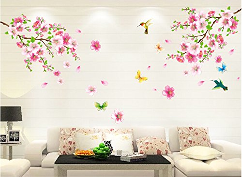 HALLOBO® XXL Wandtattoo Blumen Vogel Schmetterling Wandaufkleber Wandsticker Wall Sticker Wohnzimmer Schlafzimmer Deko