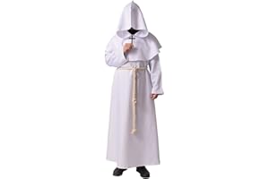 BLESSUME Prêtre Peignoir Frère Médiéval Capot Encapuchonné Renaissance Moine Costume (Blanc, M)