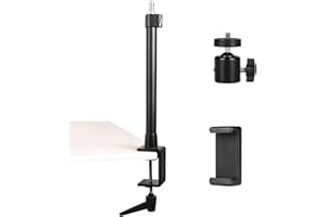 Sequpr Kamera Tischstativ Lichtstativ mit 360° Kugelkopf und Handy Klemme 36-61cm Einstellbar Klemmstativ Klammerständer Tischhalterung für Kamera Webcam LED Videolicht Live Streaming