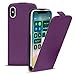 Produktbild Conie Flip Hülle kompatibel mit iPhone X, PU Ledertasche in Violett klappbare Handyhülle innen weich gefüttert