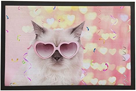 Asawood Doormat A Cat Wearing Glasses Anti-Slip Rubber Backed Indoor Entry Doormat 16" x 24" inches