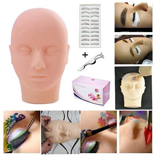 MYSWEETY Multifuncional Suave Silicón Cabeza de Maniquí Femenino Maquillaje Pestañas Formación Muñeca +10 Pares de Pestaña+Rizador De Pestañas