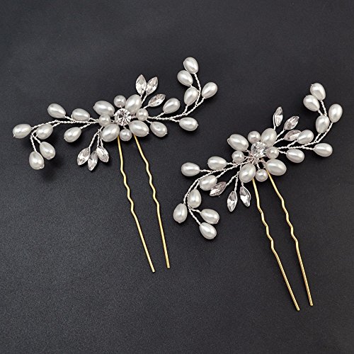 Musuntas Damen Haar-Schmuck mit Perlen und Strass, ideal als Brautschmuck, 2 Stück - 6