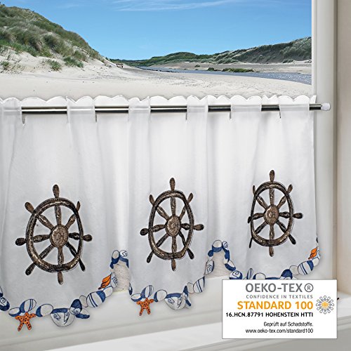 Half-Curtain Rudder for Kitchen, Bathroom and Bedroom Curtain with Maritime Motif, 45x115 cm Modern and Transparent Bistro Curtain