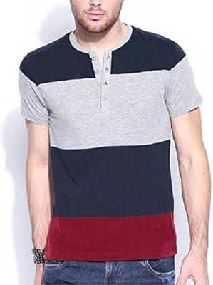 Urbano Fashion Men's Navy Blue, Grey, Maroon Henley Neck Half Sleeve T-Shirt