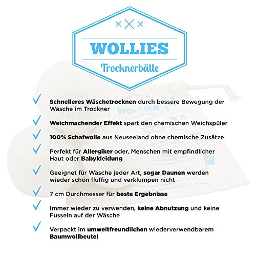 4 x Trocknerball – Bälle aus 100% Wolle zur Nutzung im Trockner, für schnelleres Trocknen und weichere Wäsche. Zeit und Kosten sparen durch Trocknerbälle für jede Wäsche, Decke, Kissen, Kopfkissen oder Daunen im Wäschetrockner. Trocknerkugeln für Wäschetrockner. - 2