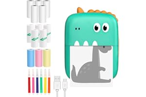 FGJCJ Mini Stampante Termica Dinosauro, Mini Stampante Fotografica con 13 Rotoli di Carta, Mini Stampante Termica Bluetooth, per Fotografica, Note, Diario, Elenco, Memo