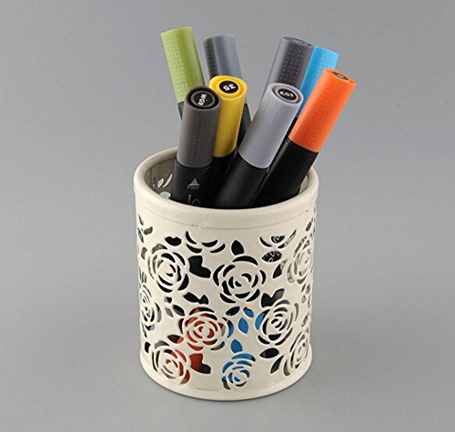 Leisial Florale-Design Metall Stiftehalter Stift Organizer Behälter,Weiss - 4