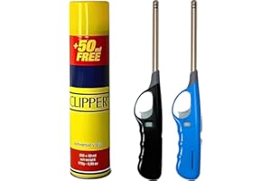 BMLIMITED BML 2 x Candle Lighters Long Reach Adjustable Flame Safety Lock Windproof Refillable for Kitchen BBQ Candles Camping Gas Stove Outdoor Cooking with Clipper 300ml Gas Canister (Assorted Colours)