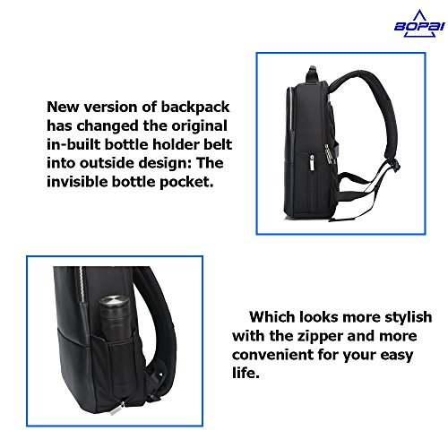BOPAI Leder Rucksack für Herren 15.6 Zoll Laptop Rucksack Schulrucksack Jungen Wasserdicht Rucksack Schwarz - 4