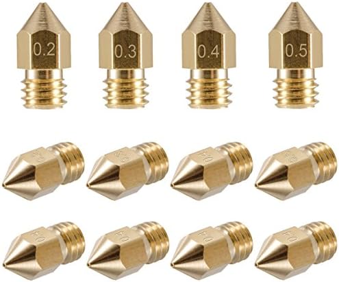 Youtoo Brass 3D Printer Extruder Nozzle Print Head 0.2 mm 0.3 mm + 3x0.4 mm + 0.5 mm Pack of 6 for 1.75 mm 3D Printer Filament (Nozzle) M6