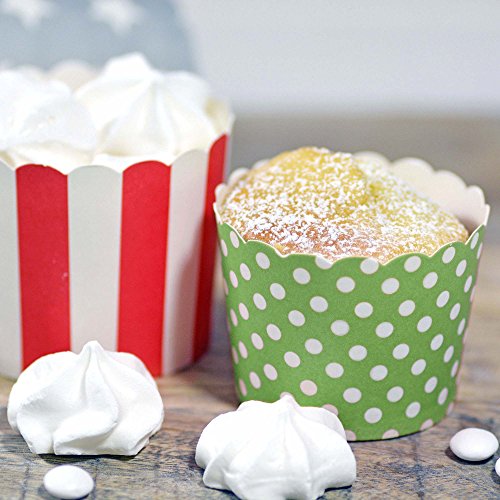 50 Frau Wundervoll Muffin Backformen aus stabilem Papier – grün mit weißen Punkten, klein Ø 5 cm – Muffinförmchen / Cupcake Backformen / Muffindeko aus stabilem Papier - 3