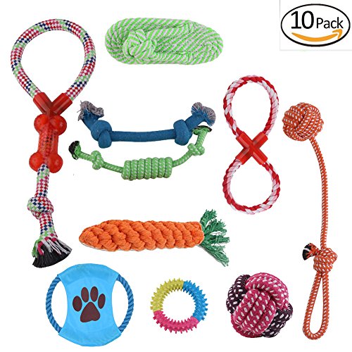 YDJ Pet Dog Cotton Rope Toys bundle, cats and dogs chew toys,1* balls,1* bones, 1*carrots, bite Teddy woven cotton rope (10 Packs)