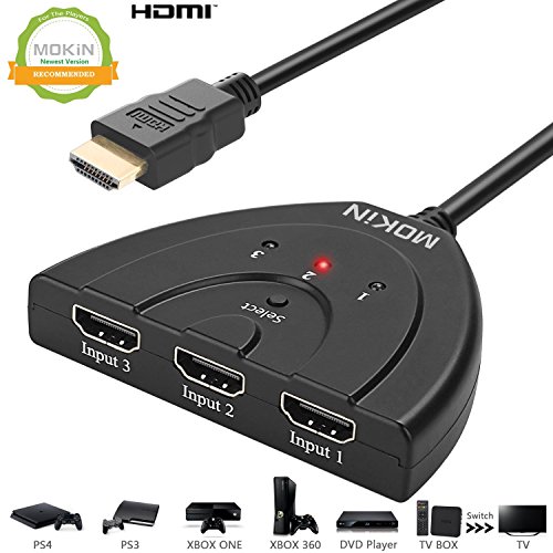 3-Port HDMI Verteiler Switch Kabel 3 In 1 Out 3D, Full HD 1080p HDMI Splitter für HDMI TV, PC, PS3, XBOX ONE/360, DVD - 2 Ft