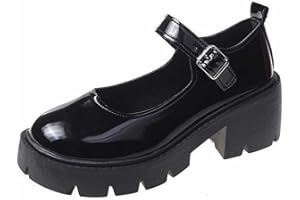 IQYU Zapatos de mujer Zapatos de pies anchos H Zapatos Mary-Jane para mujer, suela gruesa, zapatos, lazo, decoración de perlas, gótico, lindo, decoración de piel, zapatos de verano, planos