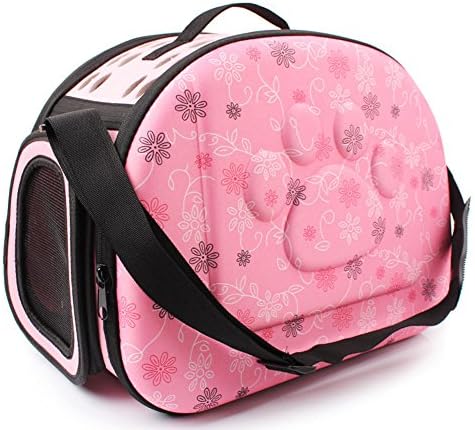 Topda Pet Travel Carrier,Portable Dog Cat Travel Crate Foldable EVA Pets Cage Tote Handbag (Pink)