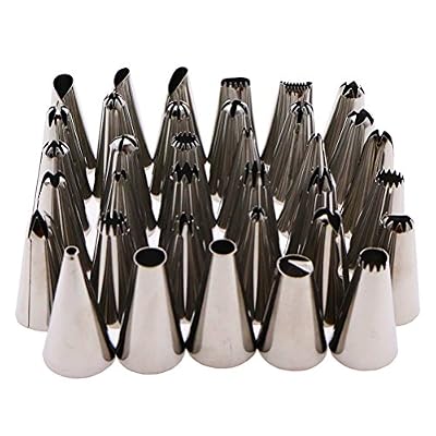 HBlife 35pcs Douilles Pâtisserie Glaçage en Acier Inox pour Poche à Douille Décoration Gâteau DIY