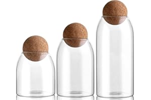 JUVEL Barattoli di Conservazione in Vetro - 3 Pezzi Barattolo Caramelle ​Trasparenti, barattoli Vetro Ermetici, con Sughero, Cucina Contenitori Alimentari perper servire tè, caffè, spezie, zucchero, sale