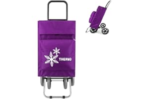 COSHANO Carro de la Compra Plegable con Bolsa Térmica 4 Ruedas para Subir Escaleras, Carrito del Mercado, Bolsa Impermeable isotérmica de 44L litros. (Morado)