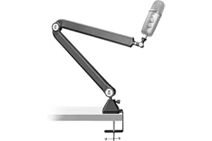 AFAITH Support de bras de micro avec gestion des câbles, Support de microphone de diffusion professionnel robuste pour microphones Blue Yeti Blue Snowball Nano