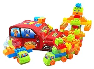 FunBlast Building Blocks for Kids with Wheel, Bag Packing, Best Gift Toy for Girls, Boys Multicolor (100 Pcs Including Wheels)