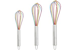 DOULEIN Frusta in silicone, 3 Pezzi Frusta da Cucina frusta manuale set Mini Frusta a Palloncino in acciaio inox manico per Frullare Sbattere Mescolare