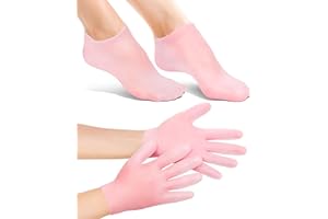 BLATOWN 2 Pairs Silicone Moisturizing Glove Socks Set, Anti Slip Soft Spa Gel Socks Softening Feet Dry Cracked Skin, Women Spa Pedicure Socks for Foot Hand Softening, Foot Care After Pedicure (Pink)