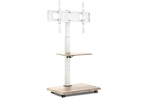 XTRARM Soporte TV Pie Portátil Delphos con Base de Madera, Soporte TV Ruedas, para TV de 32-70" y hasta 45 kg, TV Stand Regulable en Altura hasta Aprox. 130 cm, Giratorio ±25°, VESA MAX. 600x400