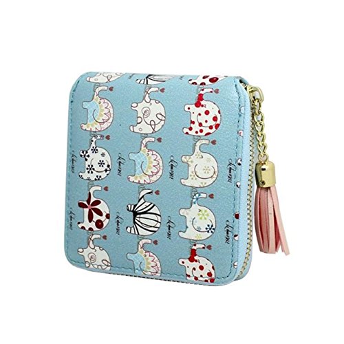 Preisvergleich Produktbild Tongshi Frauen Drucken Quaste Reißverschluss Kupplung Geldbeutel kurze Karte Halter Tasche Handtasche (hellblau)