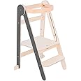 Mamatoyz Foldaway Learning Tower V2 Folding Beech Wood Step Stool, Made in EU Montessori Design - Involve Toddlers in Food Preparation (grey)