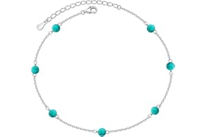 Flyow Layered Anklet Sterling Silver Evil Eyes/Infinity/Faux Turquoise/Lotus Chakra Anklet Bracelet for Women Charm Adjustable Beach Foot Chain Jewelry Gift for Summer Day, 9-11 inch