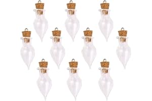 BODHI2000 Set di 10 fiale trasparenti a forma di goccia con tappo in sughero, con gancetto per appenderle