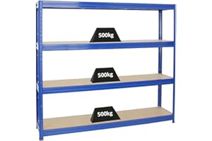 ‎PROREGAL PROREGAL Schwerlastregal Dino Extra Breit 180x200x45 cm Fachlast 500kg Blau, Garagenregal, Lagerregal, Steckregal, Weitspannregal