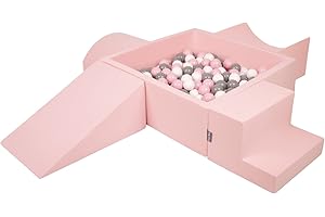 KiddyMoon Aire De Jeux en Mousse avec Carré Piscine À Balles (300 Balles) Fosses À Boules pour Enfants Jouets Parcours Obstacles, Fabriqué en UE, Rose:Blanc/Gris/Rose Poudré