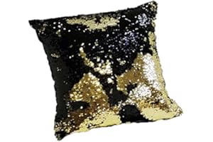 Home Harmony Mermaid Sequins Reversible Lid Folding Storage Ottoman Pouffe Seat Kids Childrens Toy Box (Black/Gold, Cushion Cover 43 x 43cm)