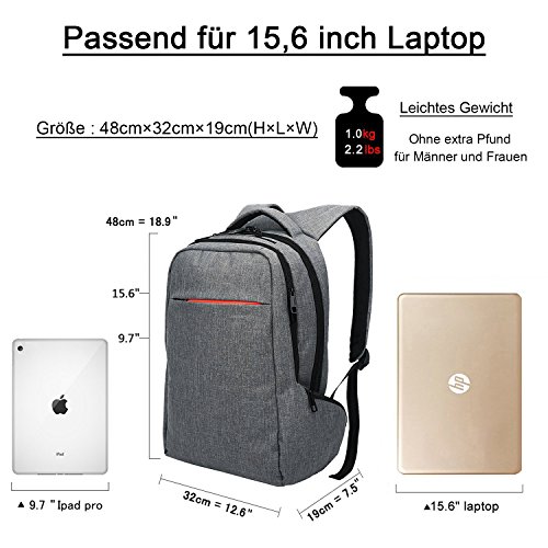 Norsens Notebook Laptop Rucksack 15,6 Zoll Gepolstert Wasserdichter Business Rucksack Damen Schwarz - 8