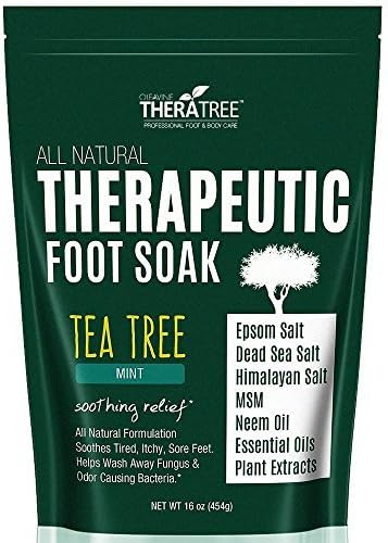 Tea Tree Oil Foot Soak with MSM, Neem &amp; Epsom Salt 16oz - Helps Fight Foot Odor and Common Causes of Skin Irritation by Oleavine TheraTree