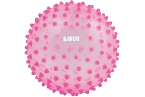 Ludi – Bola de Masaje Rosa – Despertar Sensorial para bebé a Partir de 6 Meses – Puntas tiernas – Estimulación, Destreza y Coordinación – 100% PVC – Lavable – Ø 20 cm – Alivia los Dientes y favorece