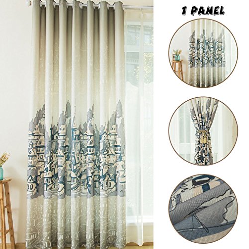 Preisvergleich Produktbild Kinlo blickdicht polyester Vorhänge Verdunklungsgardine Gebäude Muster kaffe (145*245cm,kaffe,polyester,Kunststoff Ösen, Wärmeschutz & Geräuschreduzierung, 1pcs)