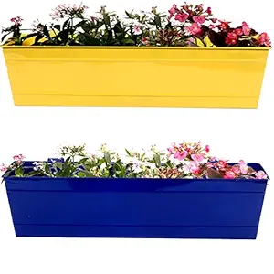 TrustBasket Rectangular Railing Planter (23-inch, Yellow and Blue, Pack of 2)