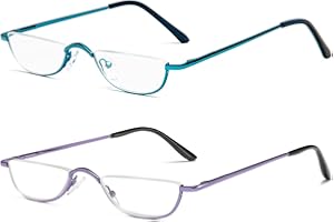 KoKoBin Half Frame Reading Glasses Spring Hinges for Men Women Slim Half Moon Lens Readers Metal Semi Rimless eyewear