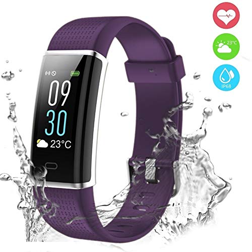 Smart-T Pulsera Actividad Impermeable IP68 con 14 Modos de Deporte,Pulsera Inteligente con Pulsómetro, Monitor de Calorías, Sueño,Podómetro,Pulsera Deporte para Android y iOS Teléfono móvil(Púrpura)