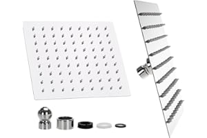 ACCESERYX Rociador para Ducha Cuadrado, Alcachofa de Ducha de Acero Inoxidable, Plata, 8 Pulgadas, 20x20 cm.